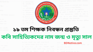 ১৯ তম শিক্ষক নিবন্ধন প্রস্তুতি বিখ্যাত কবি সাহিত্যিকদের নাম জন্ম ও মৃত্যু সাল