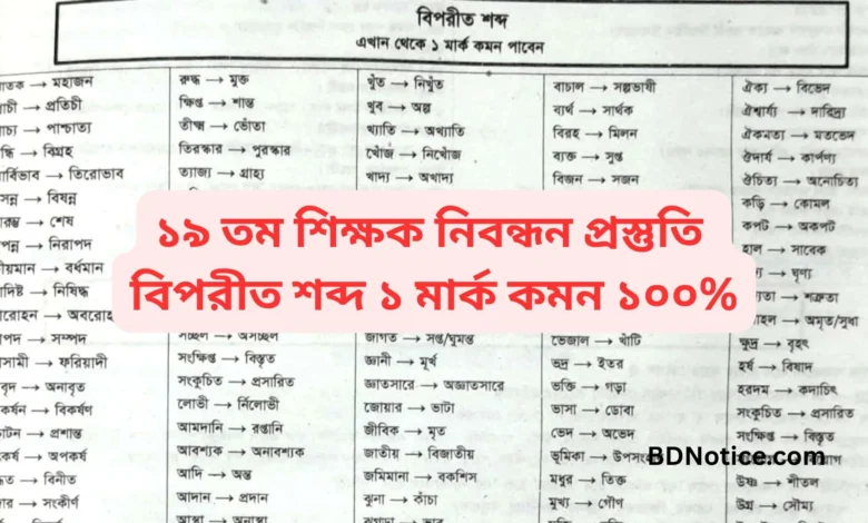 ১৯ তম শিক্ষক নিবন্ধন প্রস্তুতি বিপরীত শব্দ ১ মার্ক কমন ১০০%